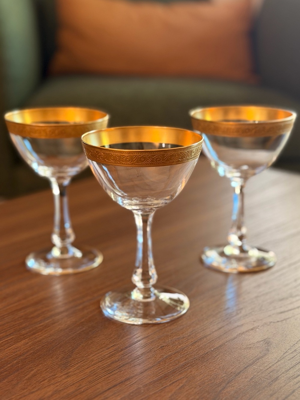 Set of 3 Tiffin-Franciscan Crystal Champagne Couple Sherbet Glasses Rambler Rose